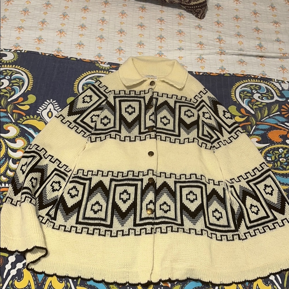 Vintage 70's Cream and Brown Geometric Cardigan